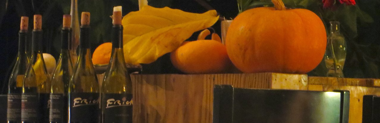 pumpkins and wine bottles