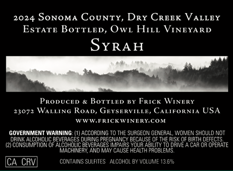 SYRAH 2024 Estate Owl Hill Vineyard, Dry Creek Valley