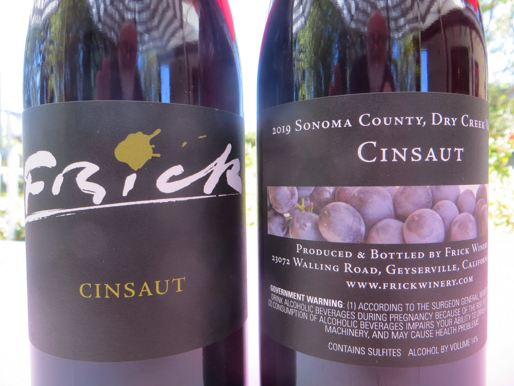 Front and back label of 2019 Cinsaut