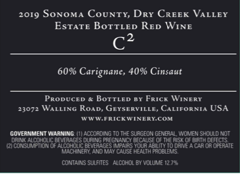 C2 (c squared) label showing vintage 2019